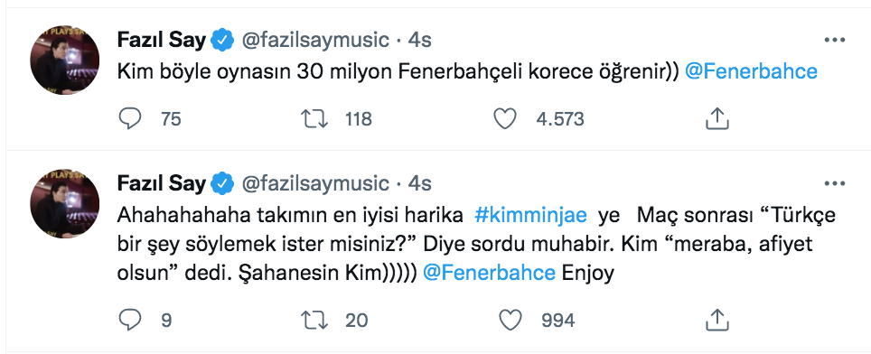 fazil say dan dikkat ceken fenerbahce paylasimi